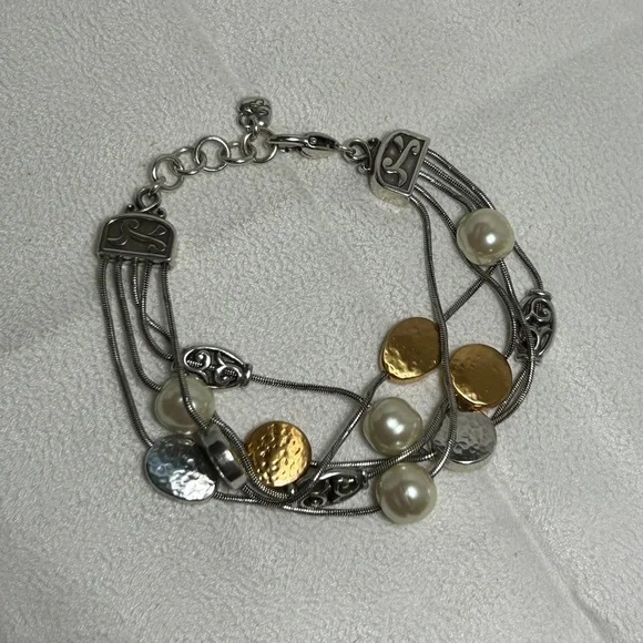 Brighton Mediterranean Bracelet Mixed Metals Hammered Two-tone Disks 8" - Picture 3 of 7